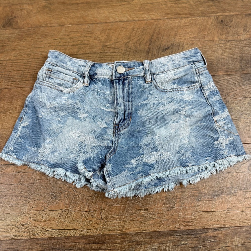 PTCL‎ Ethikal Brand Star Print Denim Shorts Light Wash Frayed Size 25 PL30001882